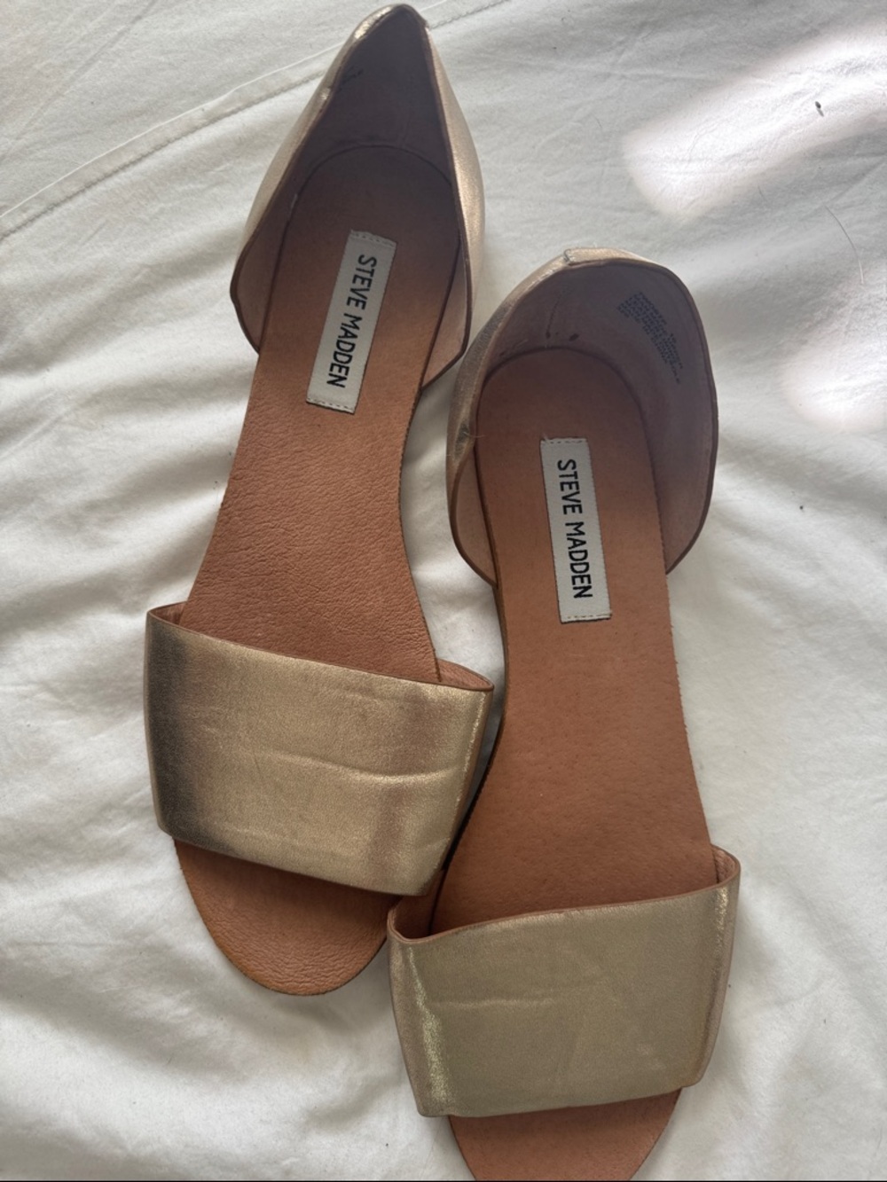 Steve Madden Women's Metallic Gold Open D'Orsay Flat Sandals